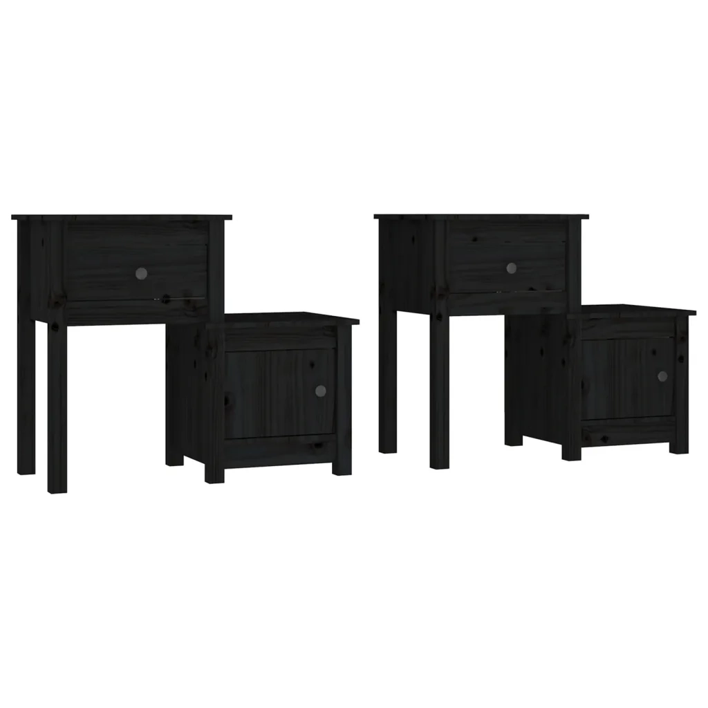 Comodini 2 pz-Set di 2 Tavolino da notte Neri 79,5x38x65,5 cm in Legno Massello di Pino