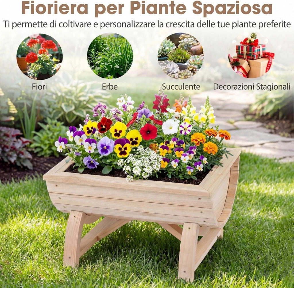 2 Fioriere Rialzate da Esterno in Legno Massello con Gambe Robuste e Foro di Drenaggio Integrato, Fioriere Elevate da Esterno ed Interno per Fiori, Erbe Aromatiche e Verdura