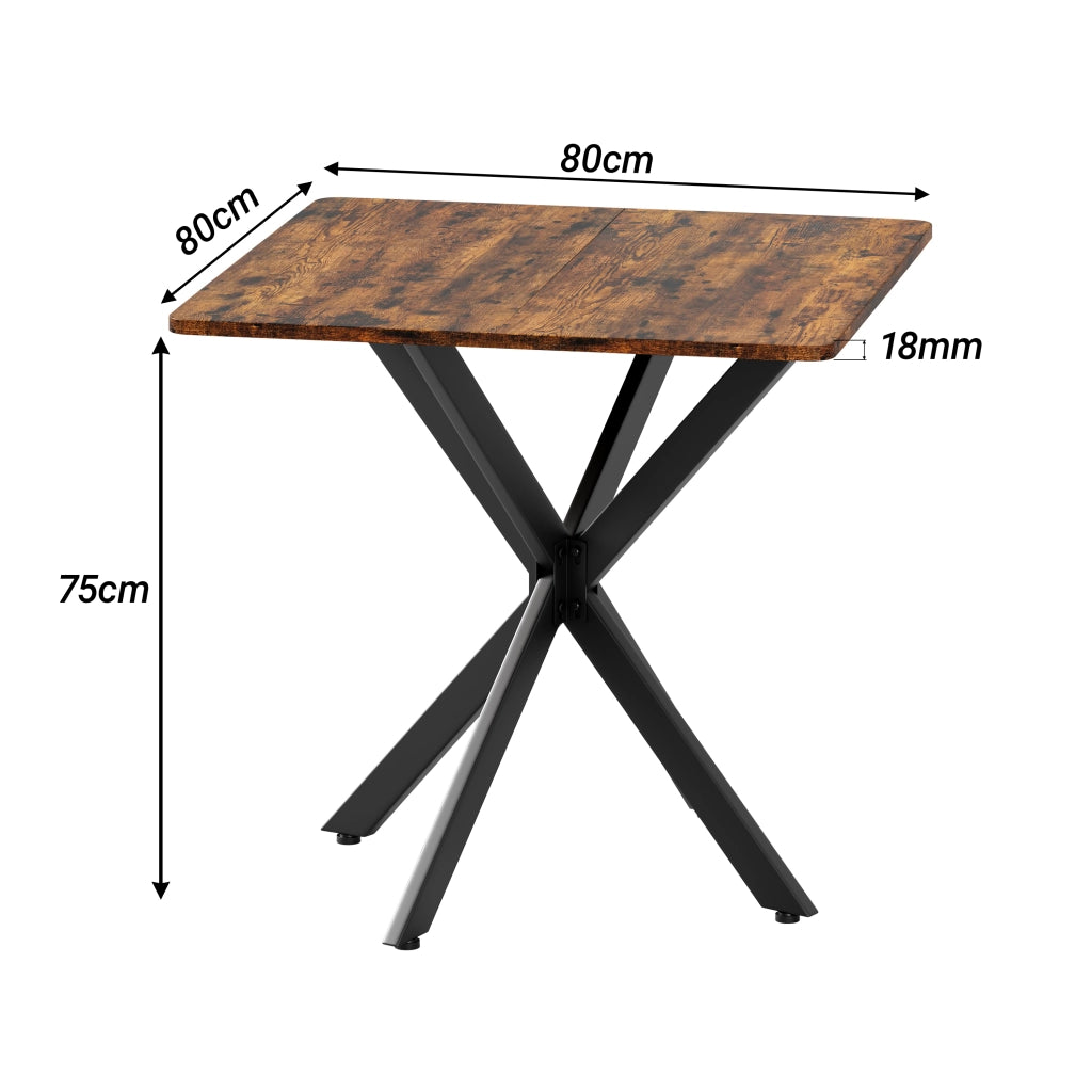 TAVOLO Quadrato 80x80x75 cm Marrone Effetto Legno con gambe X in acciaio