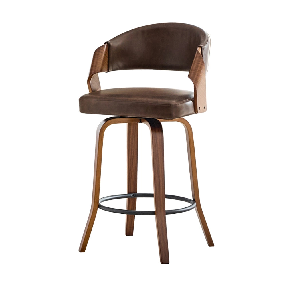 SGABELLO BAR Set da 2 pezzi con schienale 95 cm Legno e PU Marrone