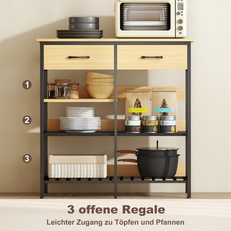 Credenza con 2 cassetti e 3 ripiani aperti stile industriale per cucina e soggiorno 90 × 40 × 91 cm