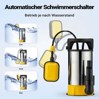 Pompa sommersa ad aspirazione piatta 3in1 550 W, portata 12500 l/h, per acque chiare e scure, con galleggiante e termoregolazione, per cantine, stagni, piscine, pozzi
