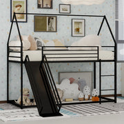 Letto a castello per bambini 90 × 190 cm con scivolo e scale, senza materasso, in ferro, nero
