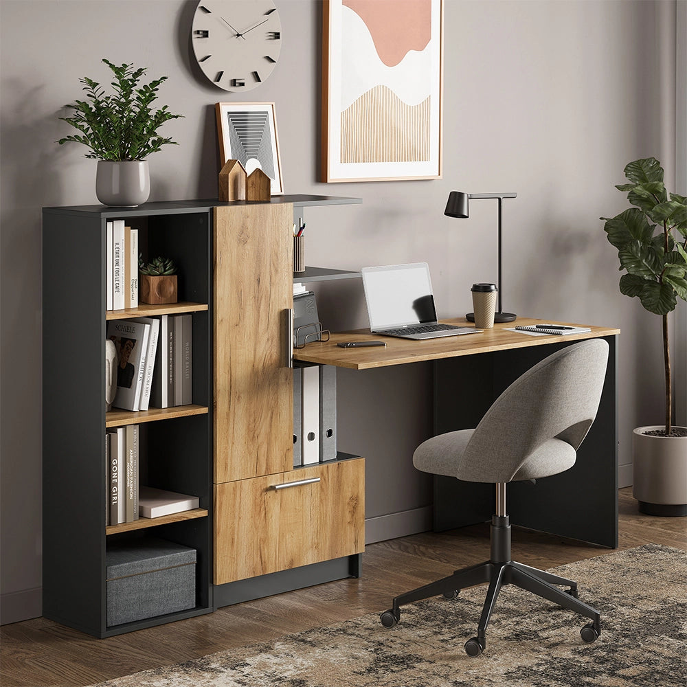 Set scrivania Tomy Antracite/Rovere dorato 150 x 59 cm Set di 2 Vicco