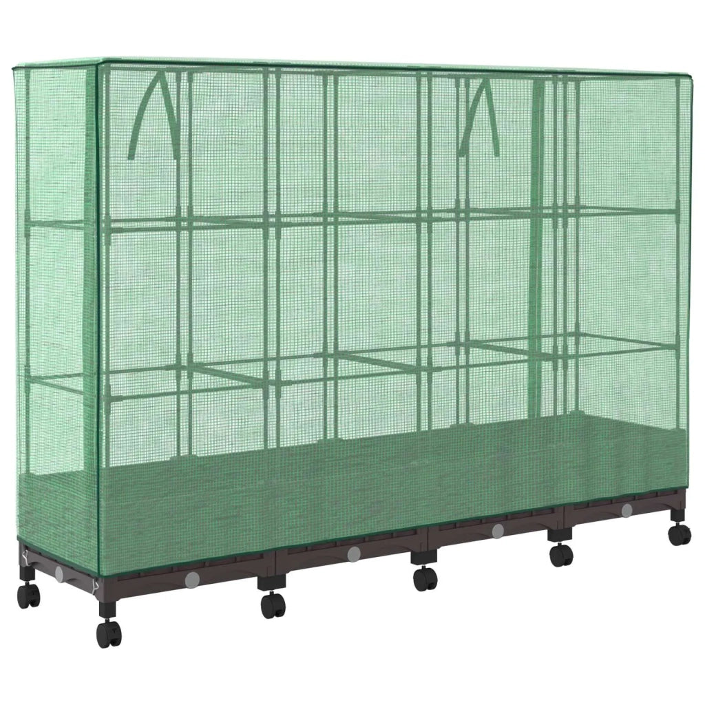 Vaso da Giardino con Copertura per Serra e Ruote 4 pz Marrone 3423138