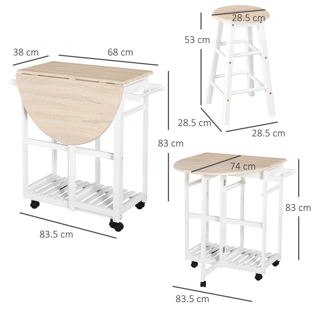 Tavolo da Cucina Pieghevole con 2 Sgabelli ¨C zephmum ¨C Legno Bianco