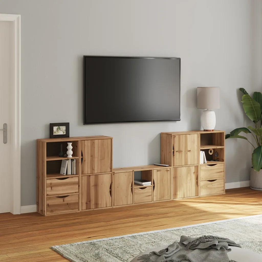 Mobile TV 5 pz-Mobile per TV-Credenza TV con Contenitore ODDA in Legno Massello di Pino 687603