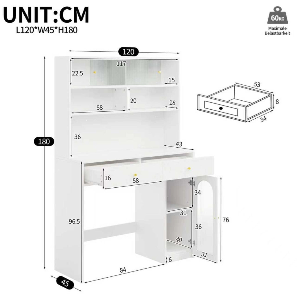 ARMADIO CUCINA 120x45x180 cm Bianco in MDF con piano di lavoro