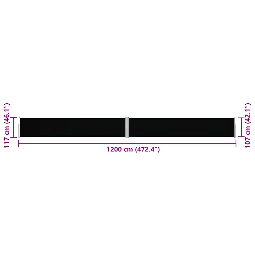 Tenda Laterale Retrattile Nera 117x1200 cm