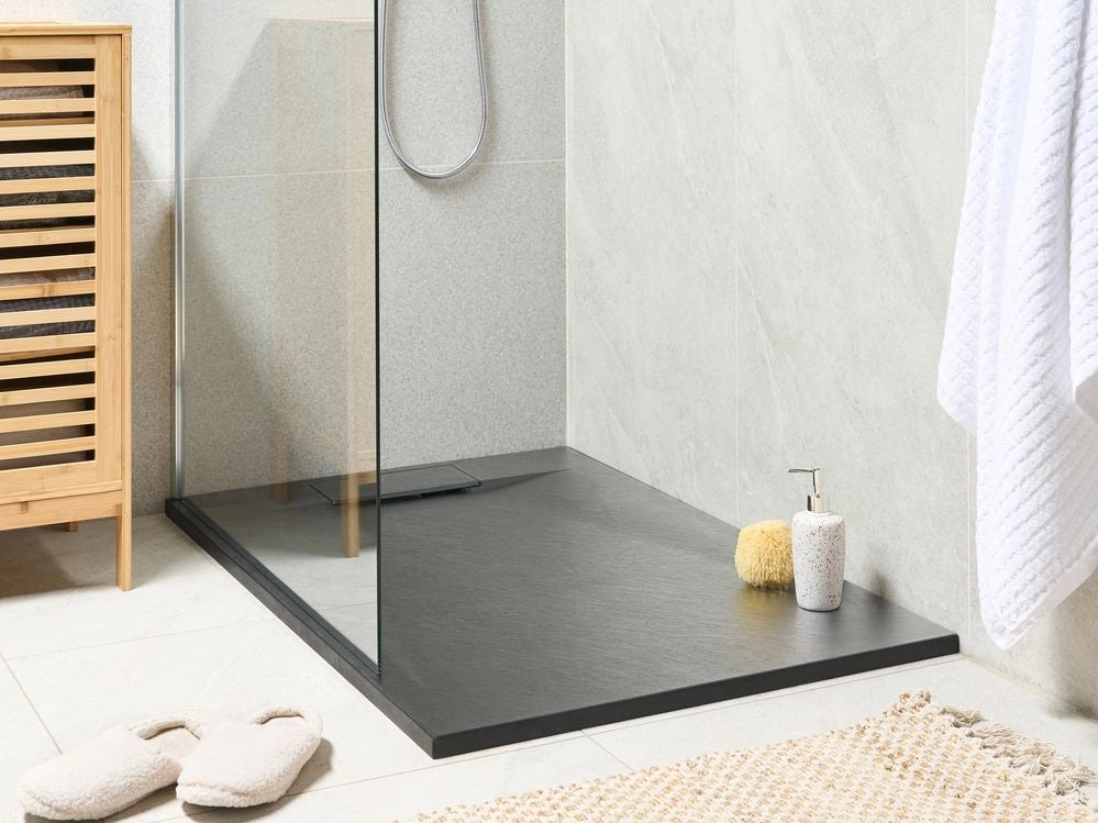 Piatto doccia con scarico nero SMC 80 x 120 x 3 cm effetto pietra naturale minimalista