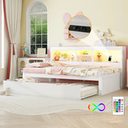 OKWISH Letto a Scomparsa 90×200 cm, Letto Singolo con Letto Estraibile, LED Regolabile e USB, Vano Laterale, senza Materasso, Bianco