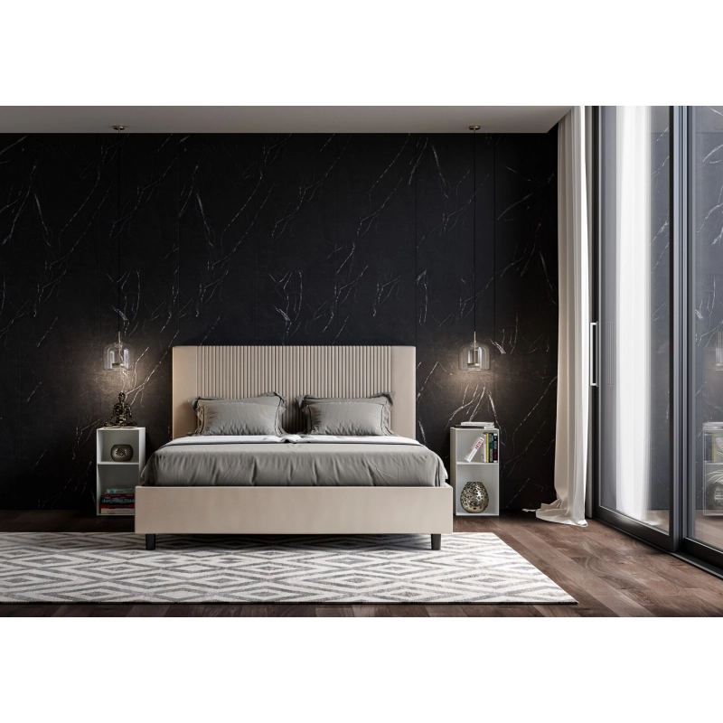 Letto imbottito Matrimoniale 160x200 cm Goya - Similpelle,Senza rete,Tortora