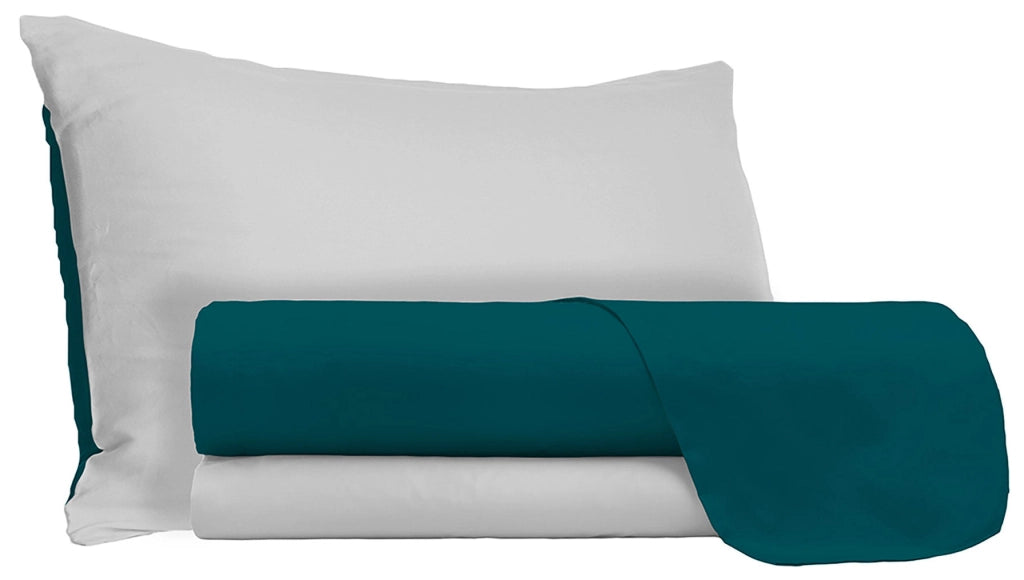 Set Lenzuola Sopra Sotto e Federe Doubleface Verde Petrolio/Grigio Chiaro Matrimoniale