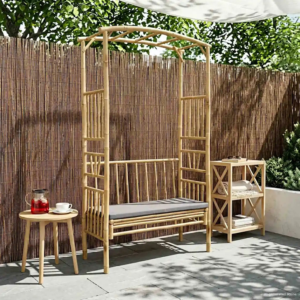 Arco da Giardino con Panchina Naturale 115 x 50 x 205 cm Bambù 42028058