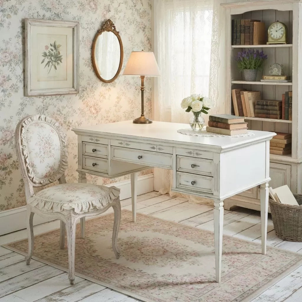 Scrivania classica in legno bianco consumato 130x70x80 - Mobili 2G