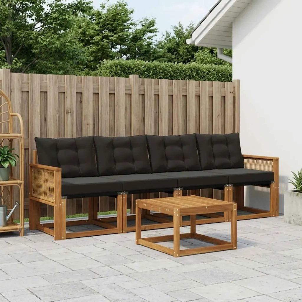 Set di divani da esterno con cuscino 5 pcs Naturale e Nero 3381764