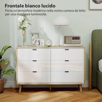 Cassettiera con 6 Cassetti 110x40x75 cm in Legno Bianco Lucido e Rovere