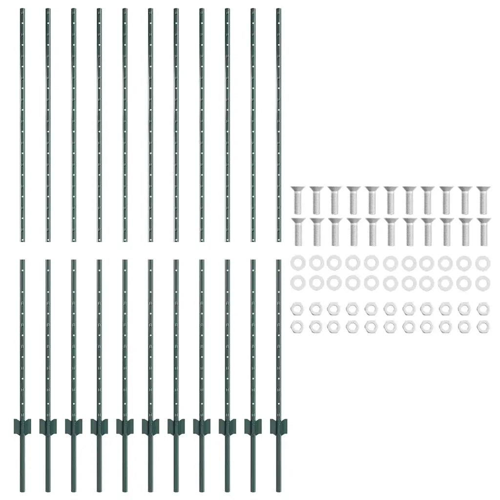 Palo della recinzione 11 pz Verde 160 cm Acciaio CFW9737338