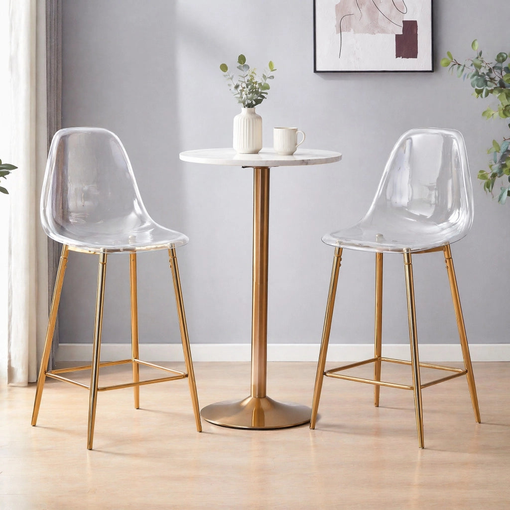 Sgabello da bar trasparente con struttura in metallo e poggiapiedi, design moderno oro 66,5 × 48,0 × 37,0 cm
