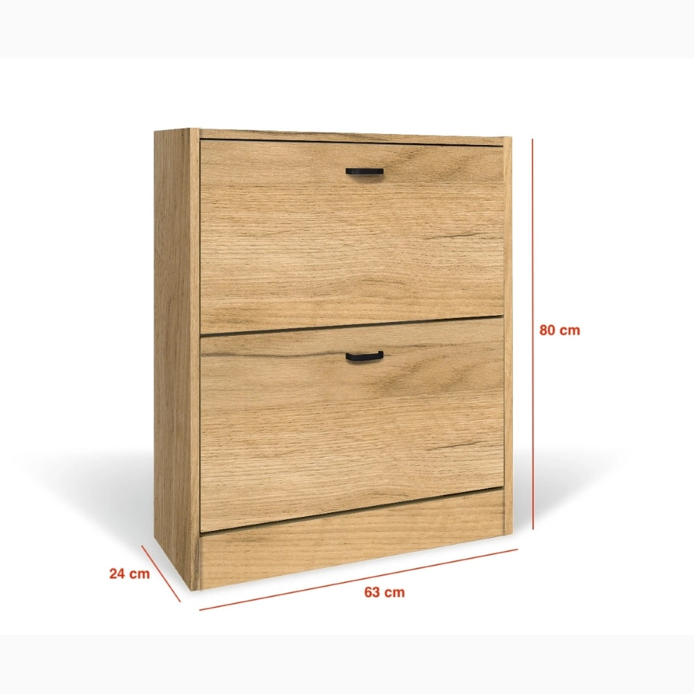 Scarpiera in Legno 2 Ante colore ROVERE NODATO Mobiletto 12 Paia 63x24x80H cm (CD100-RN)