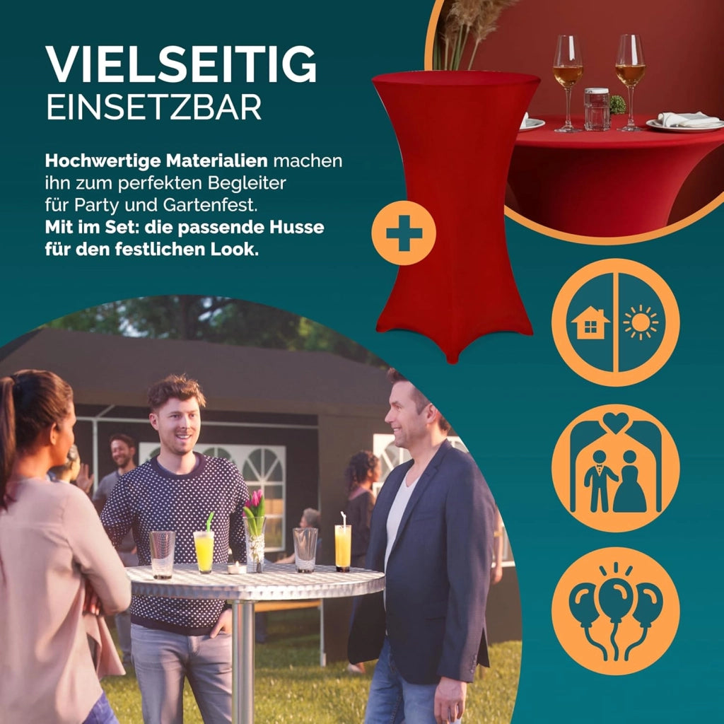 ® Tavolo Alto da Bar 2in1 con Copritavolo Regolabile 70 cm / 115 cm in Alluminio Rotondo Ø60cm Resistente per Giardino Bistro Tavoli da Birreria Feste Ricevimento