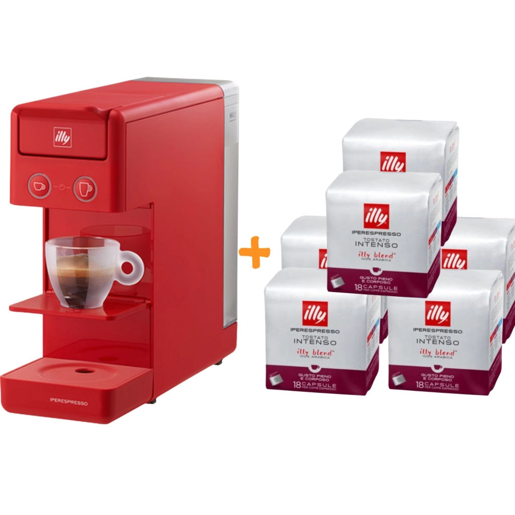 illy Caffe' Macchina da Caffe'  a Capsule Iperespresso Y3.3 Rosso + 108 Capsule INTENSO