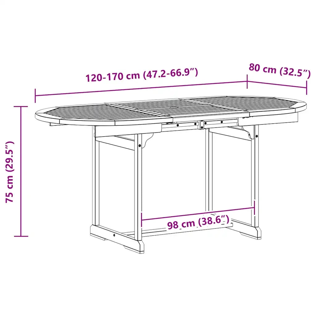 Tavolo da Pranzo per Esterni (120-170)x80x75 cm Massello Acacia 316574