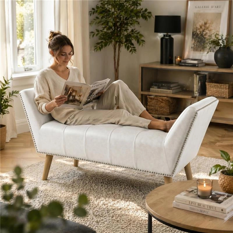 PANCA IN SIMILPELLE CON GAMBE LEGNO 117 X 40 X 60 CM IN COLORE BIANCO