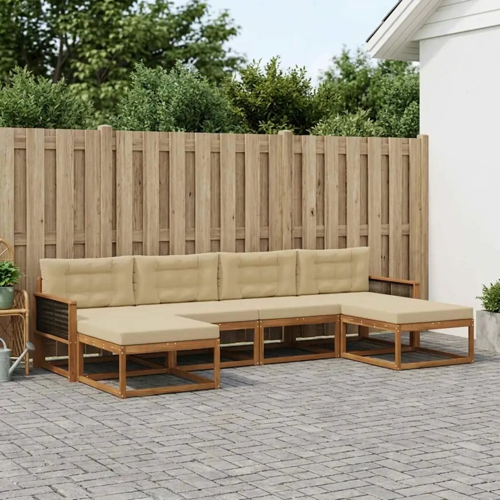 Set di divani da esterno con cuscino 6 pcs Naturale e Beige