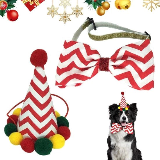 Set di accessori natalizi per cani - 2 pezzi - Fazzoletto per collo con motivi natalizi per feste - Adatto per gatti piccoli e medi - Decorazioni per animali domestici - Fazzoletto natalizio triangolare con spilla per capelli e corna