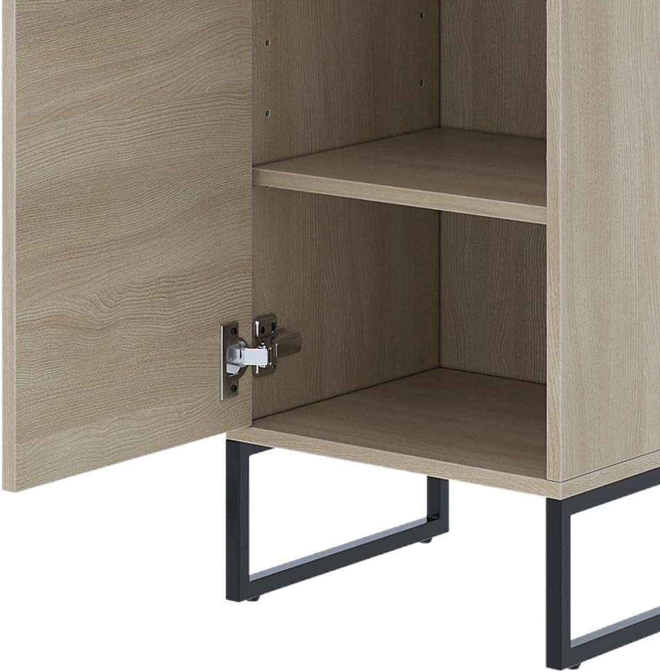 Mobile midi Vionna, Quercia/nero, 36 x 116.5 cm, con ripiano interno regolabile in altezza per un utilizzo flessibile