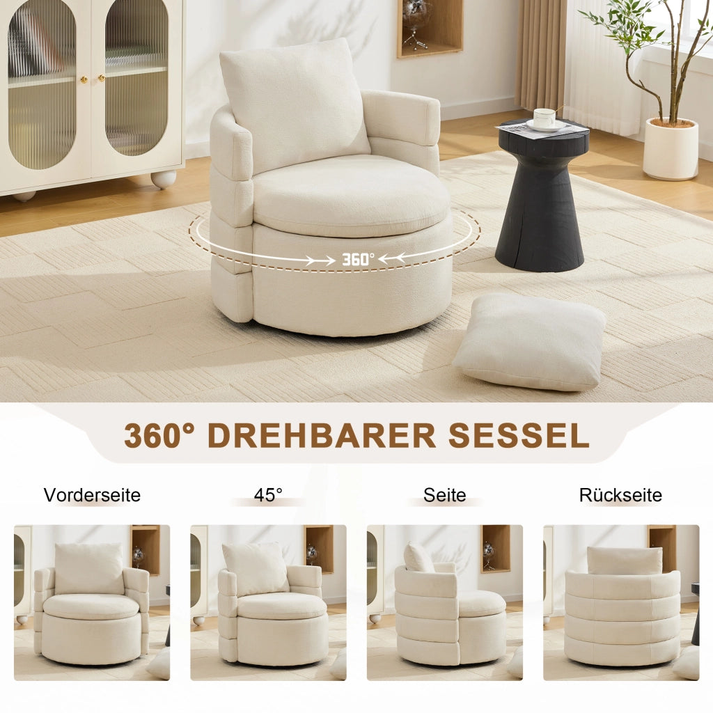 POLTRONA girevole 360° con contenitore nascosto 72 x 66,5 x 76 cm Chenille Avorio