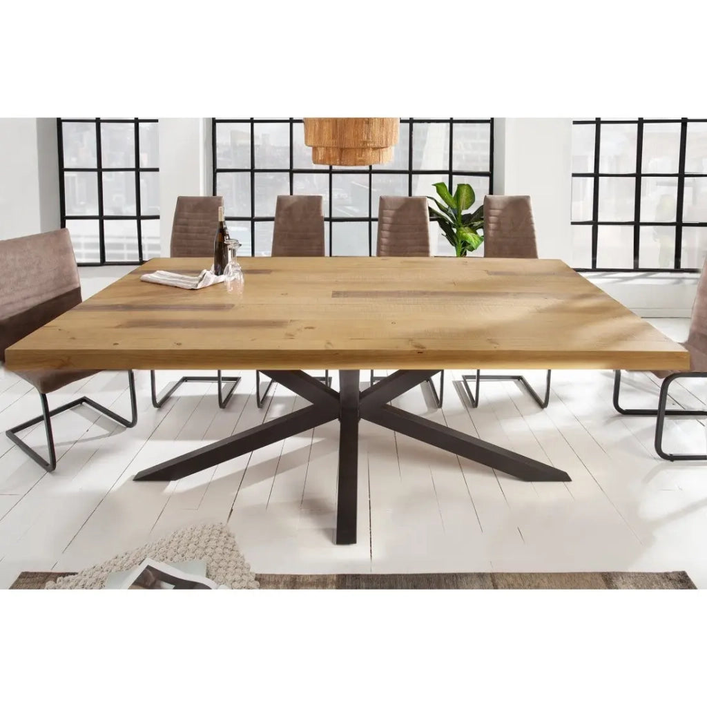 Tavolo da pranzo SOLARA – Legno di pino riciclato e metallo nero – 200 cm – Piano spesso 60 mm – Stile industriale