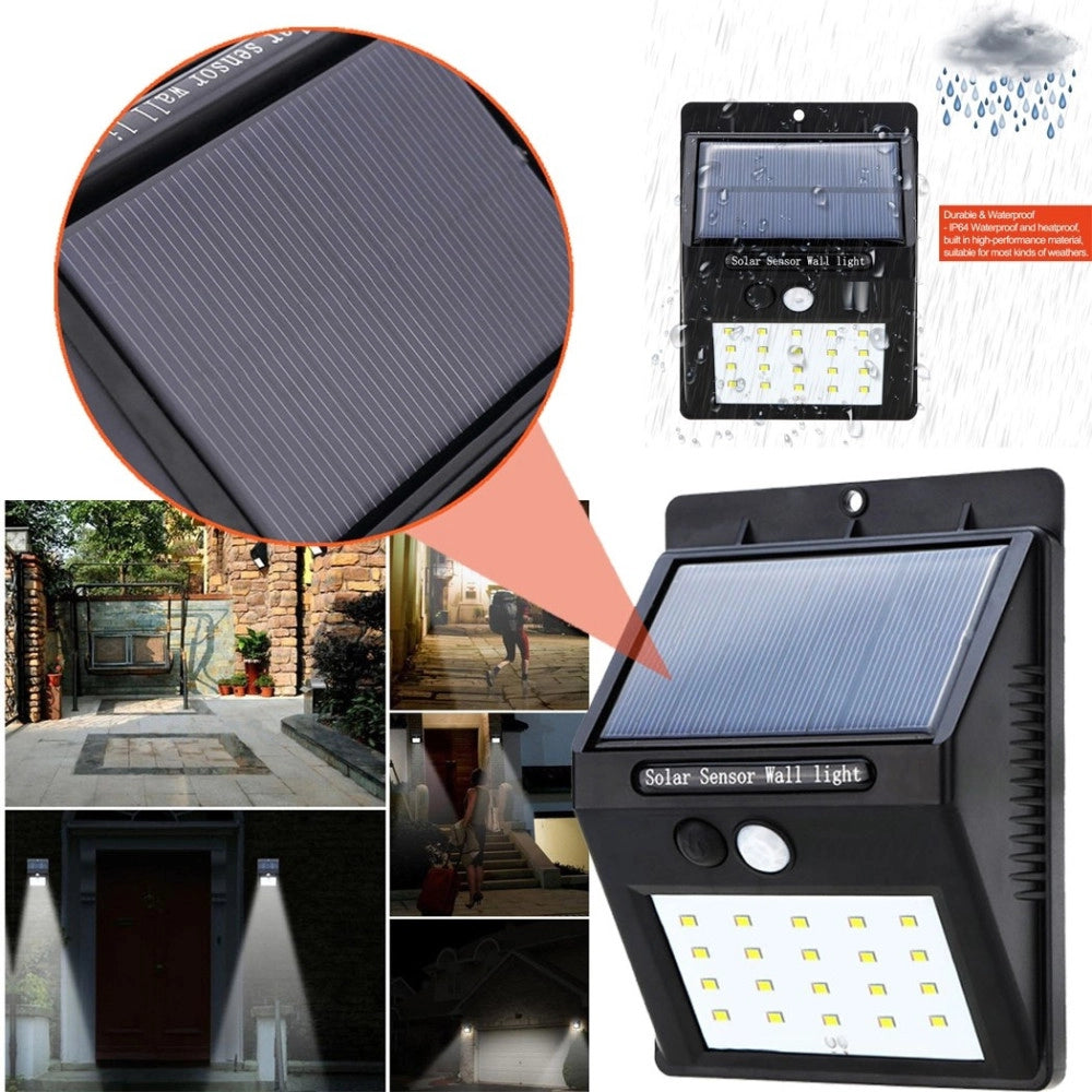 Trade Shop - Faro 20 Led Con Pannello Solare Ricaricabile E Sensore Di Movimento Per Esterno -