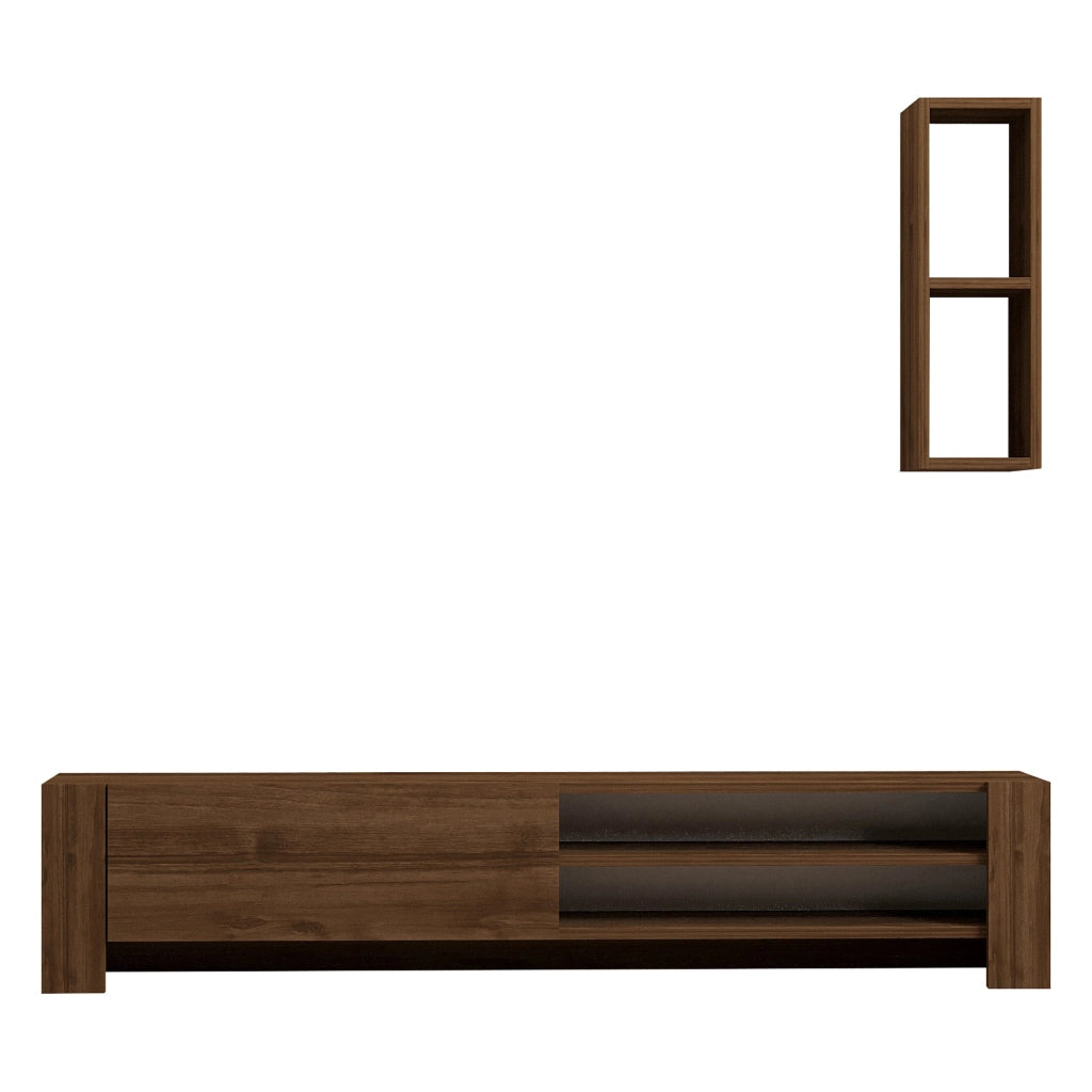 Caraglio, Mobile Porta tv 2 Ripiani, 160x27x33h cm Marrone Noce