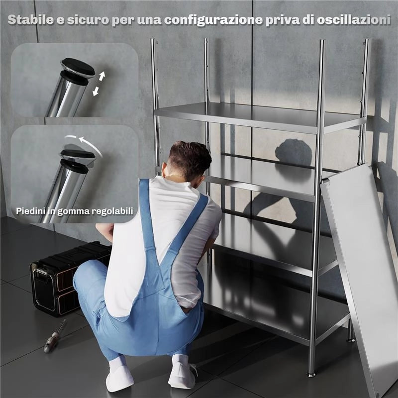 SCAFFALE DA CUCINA A 5 LIVELLI REGOLABILI SU 13 ALTEZZE DIVERSE, IN ACCIAIO INOX, 91X40X139 CM, ARGENTO