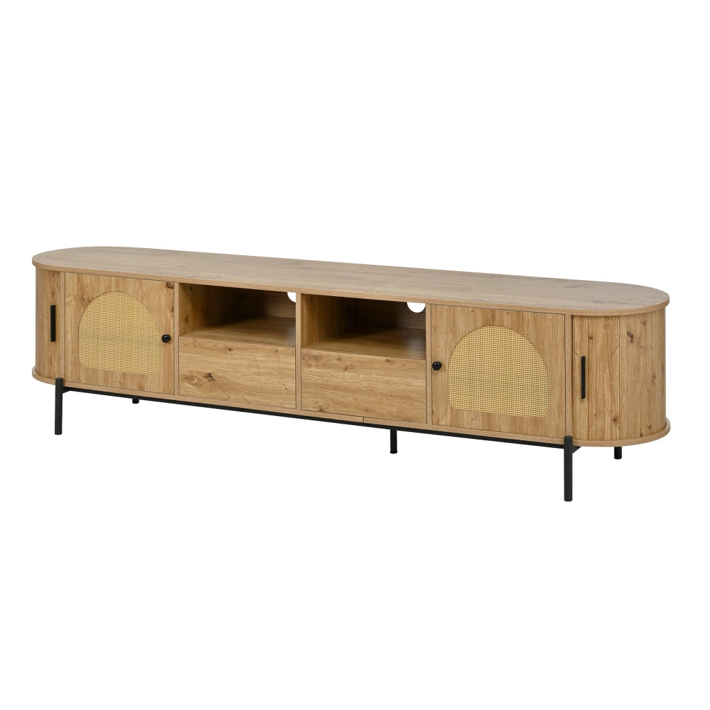 Mobile TV Ovale con Ante Scorrevoli in Rattan e Cassetto ¨C MINIMAL ¨C Legno e Metallo