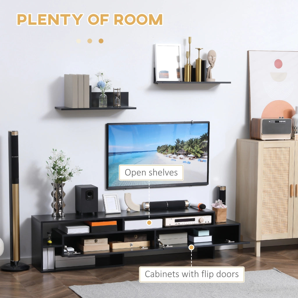 Easycomfort Mobile Porta TV Moderno con 2 Mensole in Legno, Vani Aperti e Armadietti, Nero