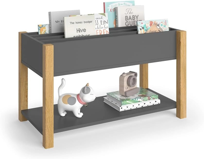 Scaffale per bambini Malia, Grigio, 80 x 46 cm, autoportante per riporre giocattoli e libri