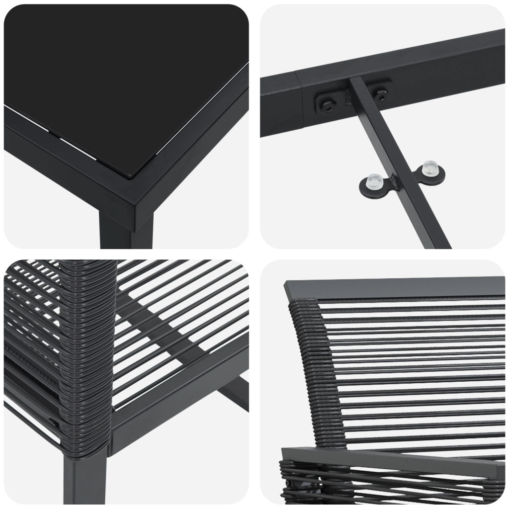 Set da Pranzo da Giardino 5 Pezzi Nero Polirattan