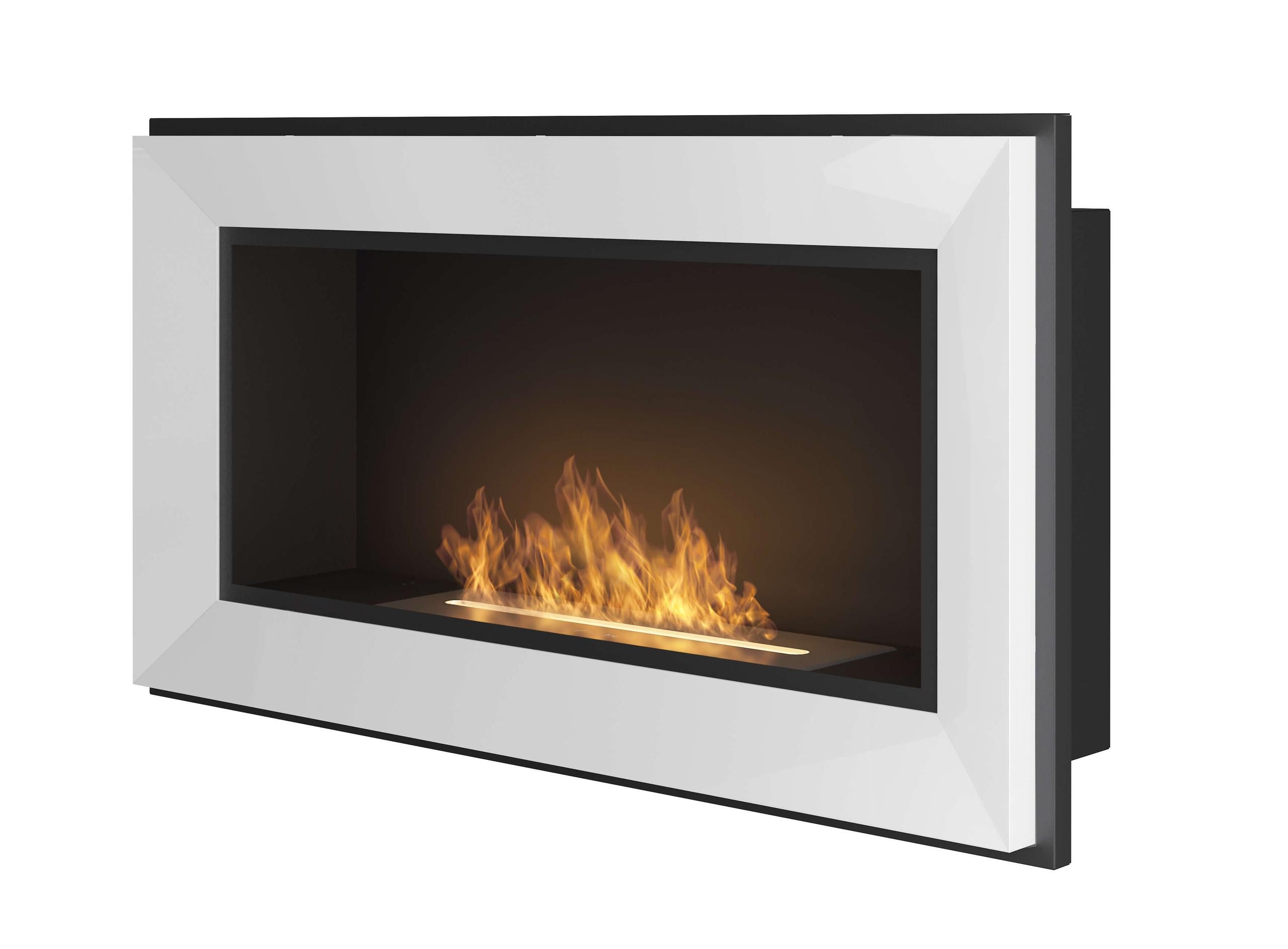 Camino a Bioetanolo da Parete/Incasso 90x49 cm Frame 900 Bianco con Vetro