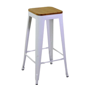 Sgabello New Bristol 42x42xh76 cm in Ferro Bianco Antico con seduta in Legno