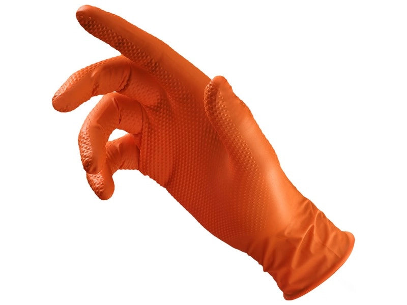 GUANTI MONOUSO IN NITRILE 'GARAGE MONKEY' DPI 3?Finitura zigrinata Col.Arancione tg.  XXL (50 pezzi)