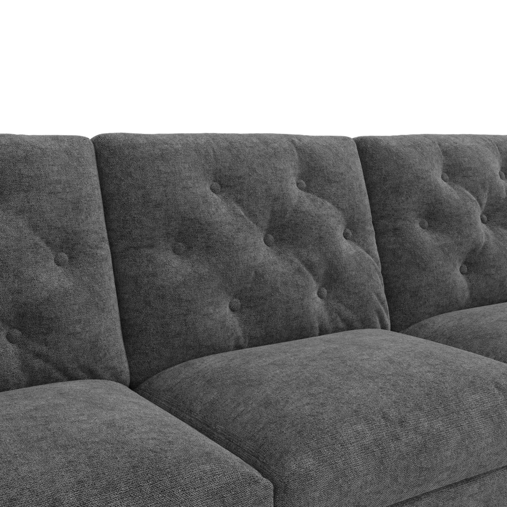 Divano angolare a L grigio con letto e contenitore 281x132 cm