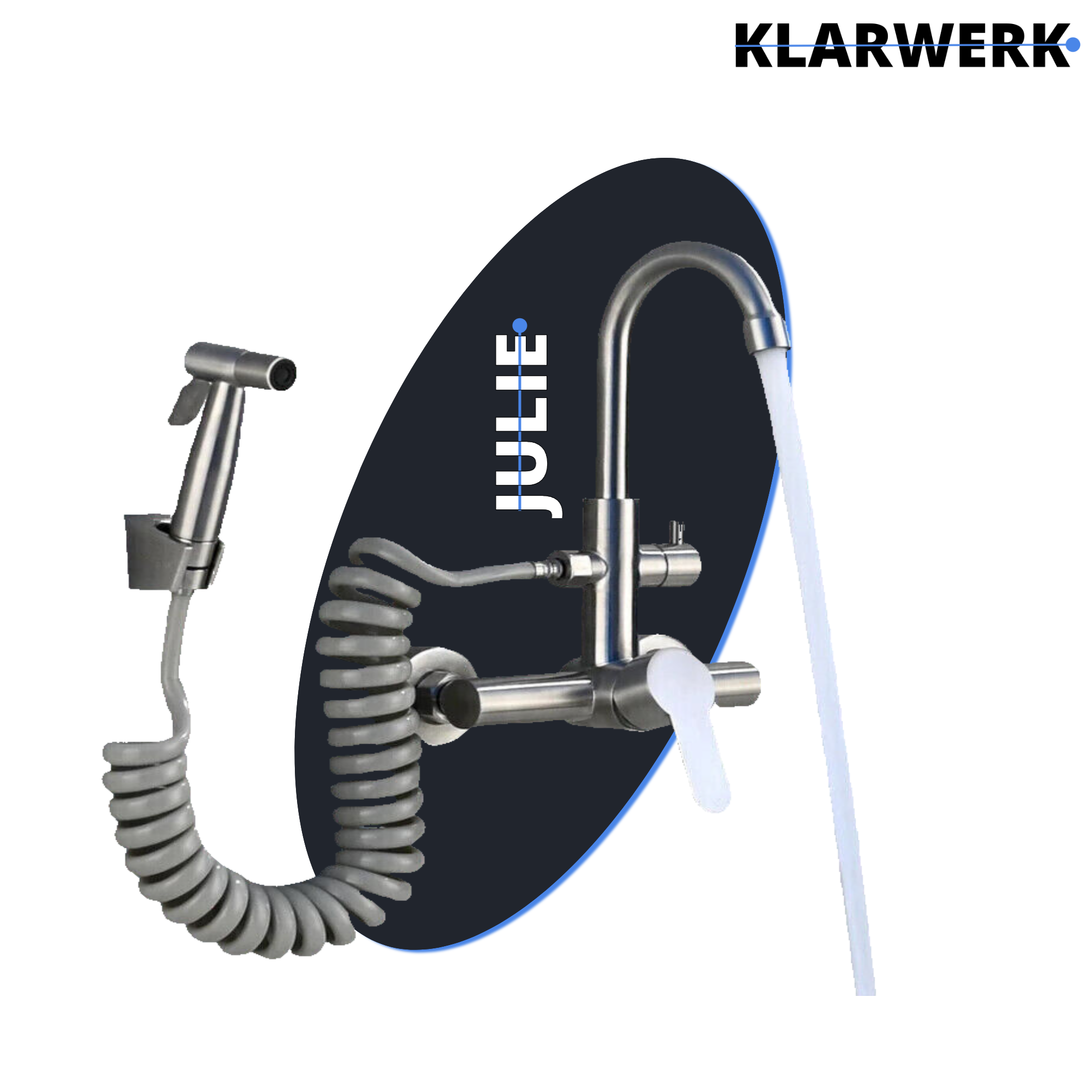 JULIE | rubinetto miscelatore da parete catering argento | professionale da cucina in acciaio inox con doccetta | ristorante da parete bocca alta