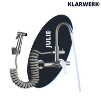 JULIE | rubinetto miscelatore da parete catering argento | professionale da cucina in acciaio inox con doccetta | ristorante da parete bocca alta