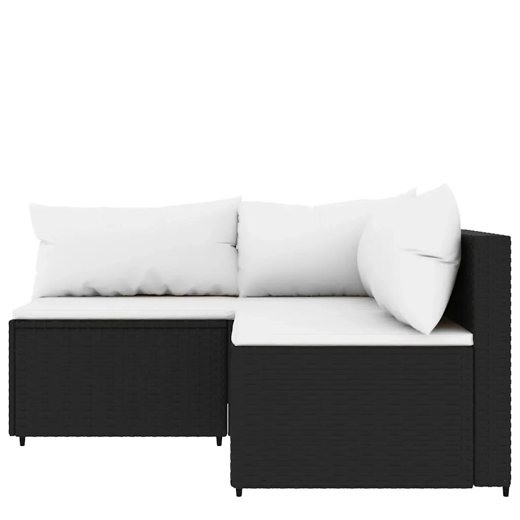 Set Divani da Giardino 3 pz | Set Salotto da Giardino con Cuscini Nero in Polyrattan