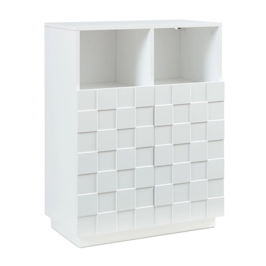 Armadio Comò Alto Bopibobro a 2 Ante Credenza con 2 Ripiani Aperti e 4 Vani Chiusi 86 x 64 x 36 cm - Bianco [en.casa]