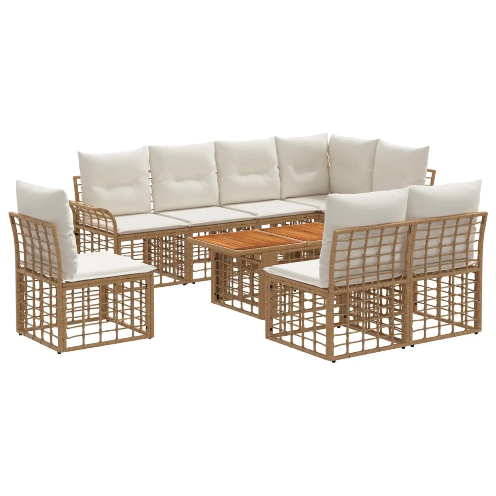 Set Divano da Giardino 9 pz Naturale e Bianco Crema polyrattan 3437984