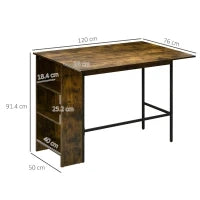 Bancone Bar Pieghevole Stile Industriale con Scaffale a 3 Ripiani, 120x76x91.4cm